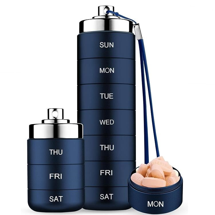 Aluminum Pill Organizer – 7 Days Travel Pill Case with Compartments