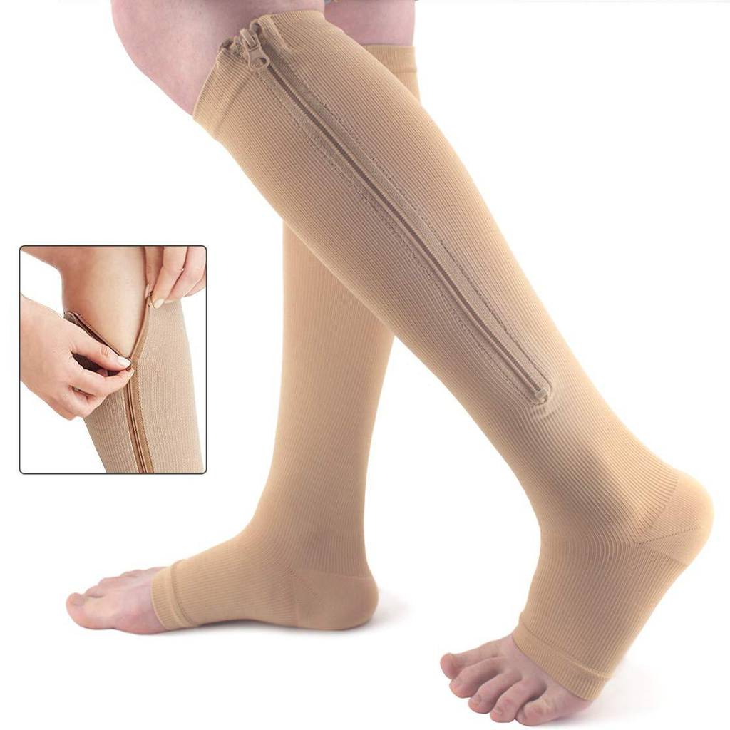 Easy Wear Zipper Compression Socks. 20-30 mmHg Firm Support