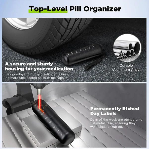 Aluminum Pill Organizer – 7 Days Travel Pill Case with Compartments