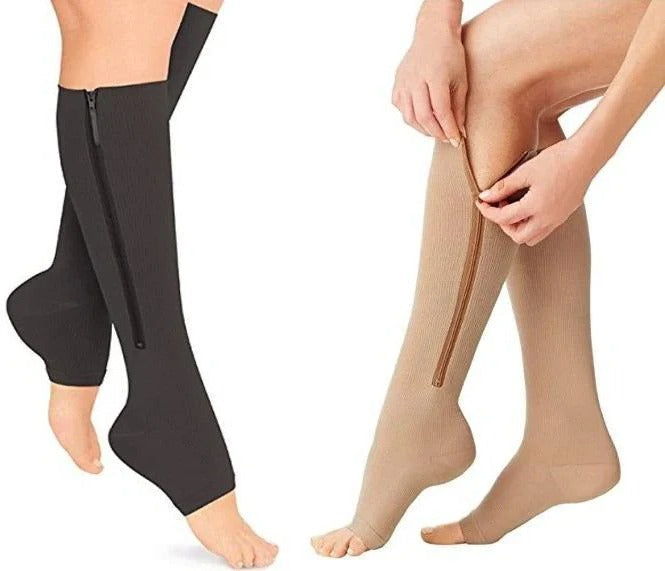 Easy Wear Zipper Compression Socks. 20-30 mmHg Firm Support